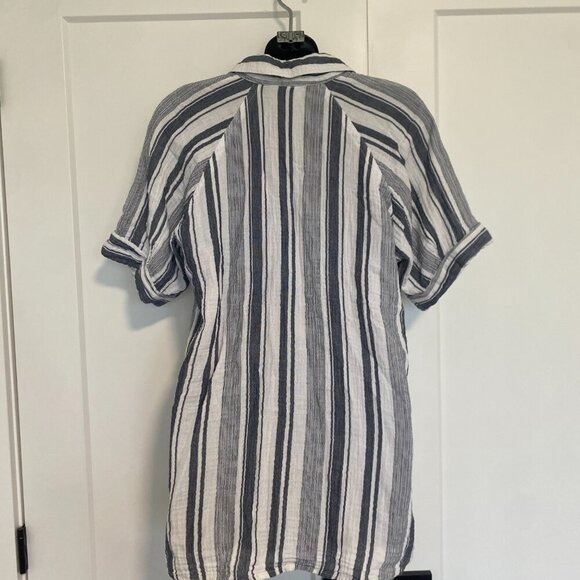 Design Lab‎ White & Grey Cotton Button Up Short Sleeve Top Size Small Medium - Picture 4 of 6